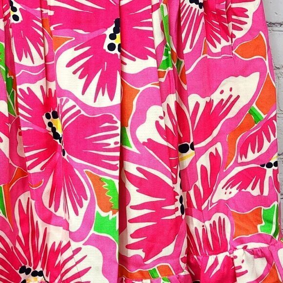 Lilly Pulitzer 100% Silk Pink Floral Mini Skirt Pleated A-line Fayette Oxford - Picture 5 of 11